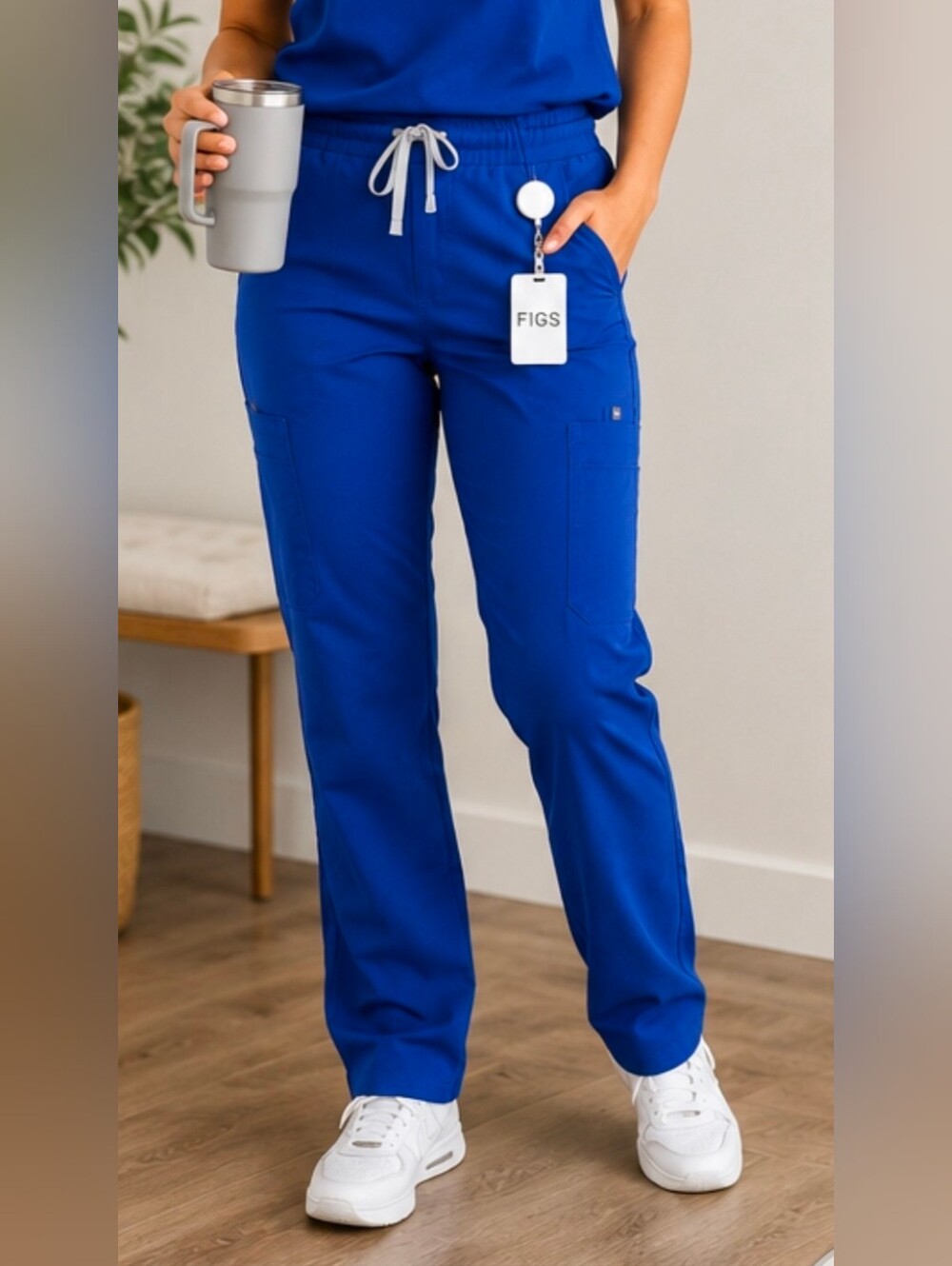 FIGS Technical Collection Scrub Pants Women S Tall Royal Blue Cargo Straight Leg
